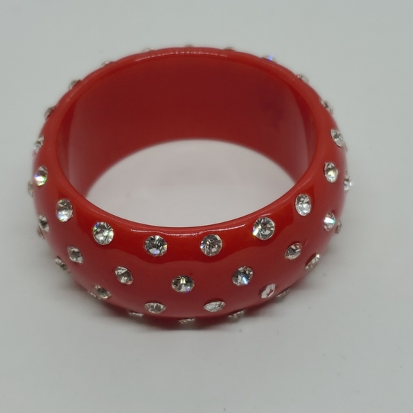 Red Celluloid Bangle Rhinestones - Picture 3 of 4